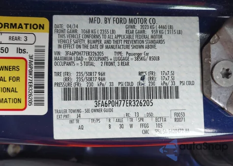 2014 Ford Fusion Se z USA, uszkodzony, nr VIN 3FA6P0H77ER326205